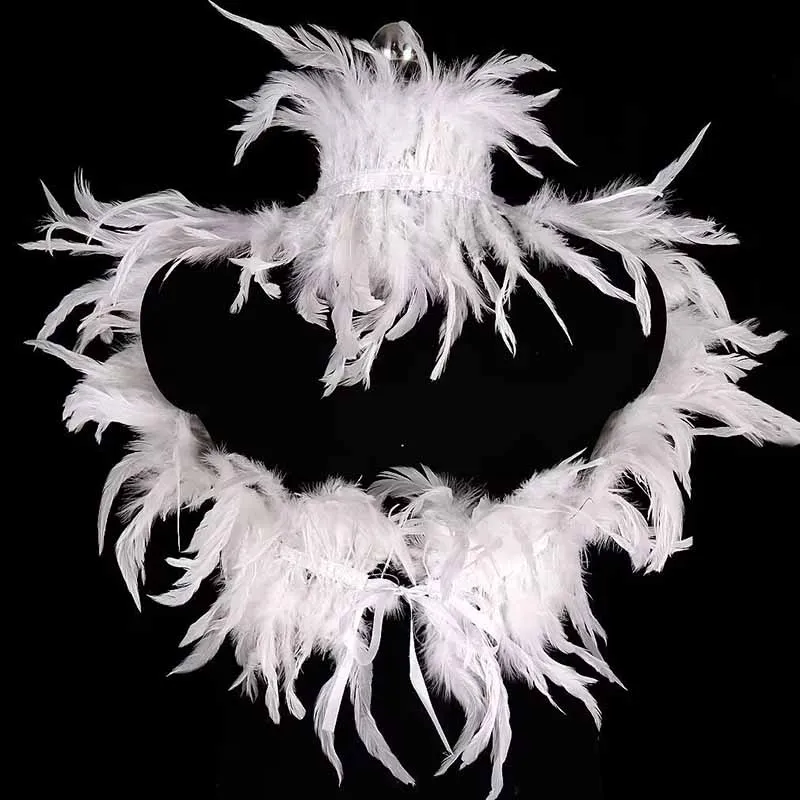 ฮาโลวีน Cape Carnival Feather Shawl Masquerade Party สไตล์โกธิคสีดําสีขาว Feather Cape Collar อุปกรณ์เสริมเครื่องแต่งกาย