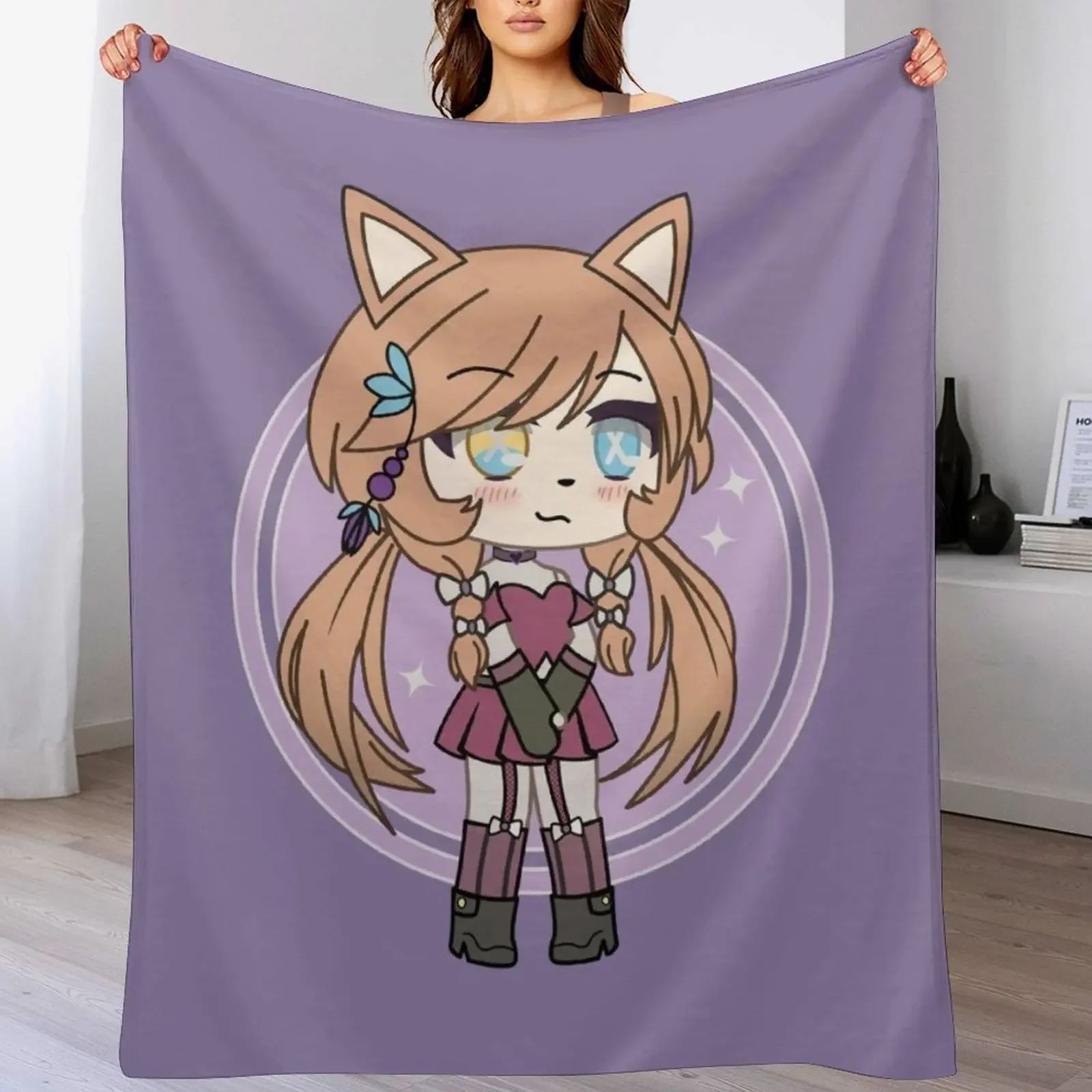 Cute Gacha Girl Foxy Chan Throw Blanket Camping Soft Plaid Vintage Custom Blankets