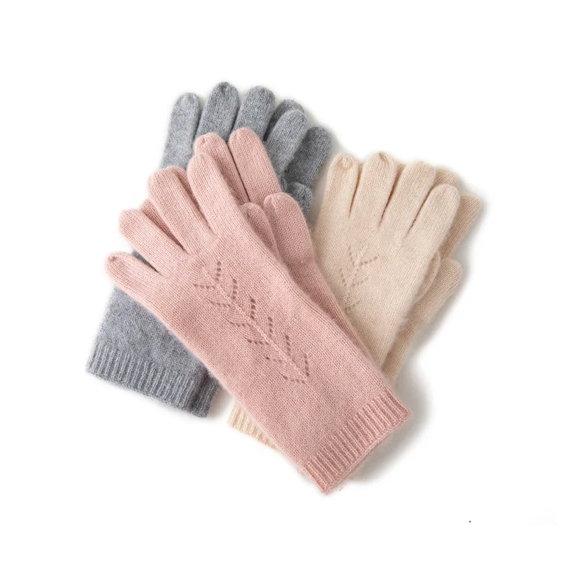 

MVLYFLRT Women's High-Quality 100% Cashmere Knitted Five Finger Gloves Solid Color Lace-Up Fashionable Autumn Winter Accessories