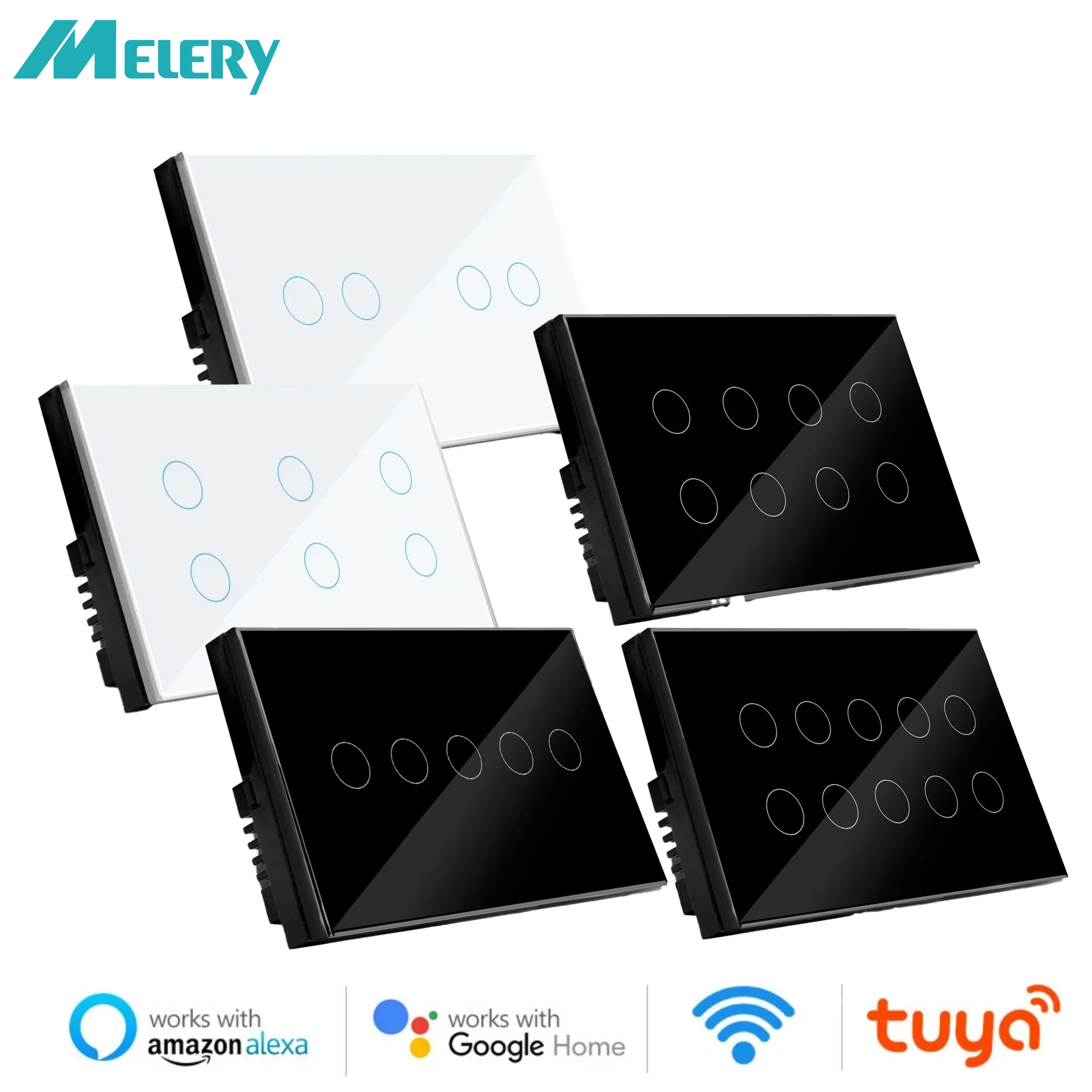 Melery Wifi Smart Light Wall Switch 4/5/6/8/10Gang Touch Sensor Glass Panel Remote Voice Control by Tuya Alexa Google Home