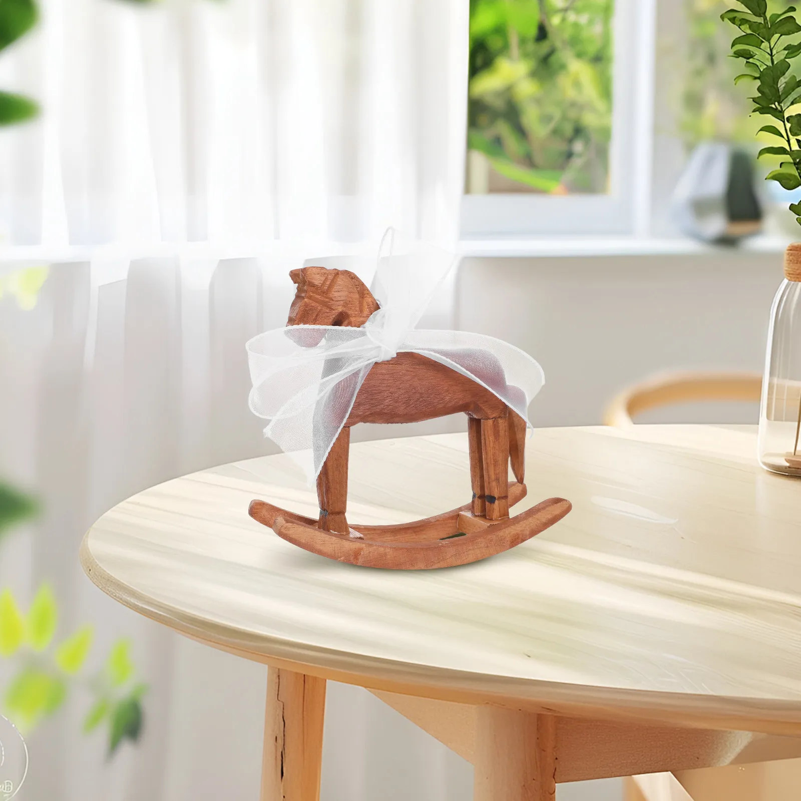 Small Wooden Rocking Horse Vintage Design Smooth Finish Rustic Shelf Decor Living Room Bedroom Desktop Animal Ornament Creative