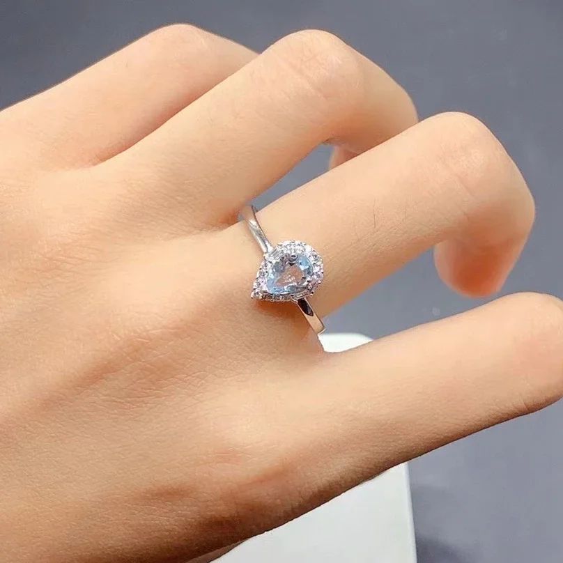 Classic Design 925 Silver Aquamarine Ring 4*6mm 0.35ct Natural Aquamarine Jewelry 18k Gold Plated Sterling Silver Jewelry