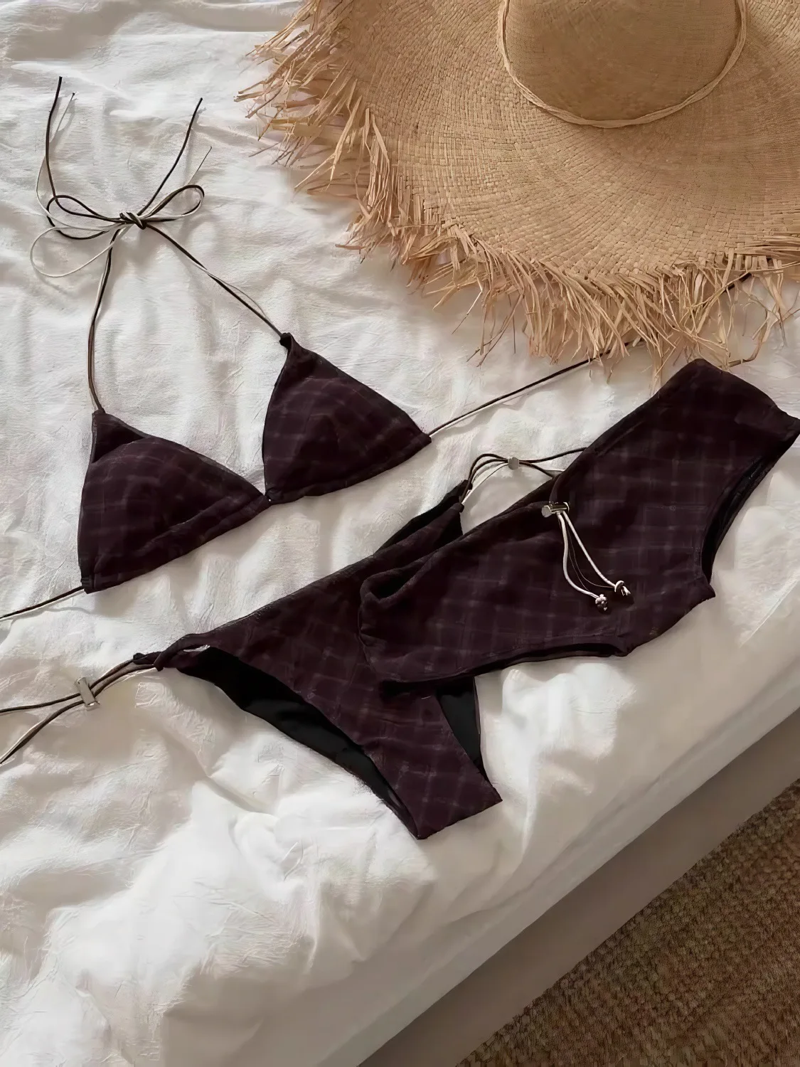 

Vintage Plaid Halter Bandage Bikini Set Sexy High Cut Women's Swimsuit Bathing Suit for Beach Biquinis 2026