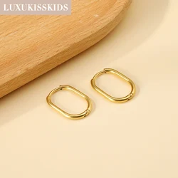 LUXUKISSKIDS Fashion Oval Hoop Earrrings Stainless Steel Elliptic Shape Silver/Gold Color 20MM Big Round Clips Smooth Mental Ear