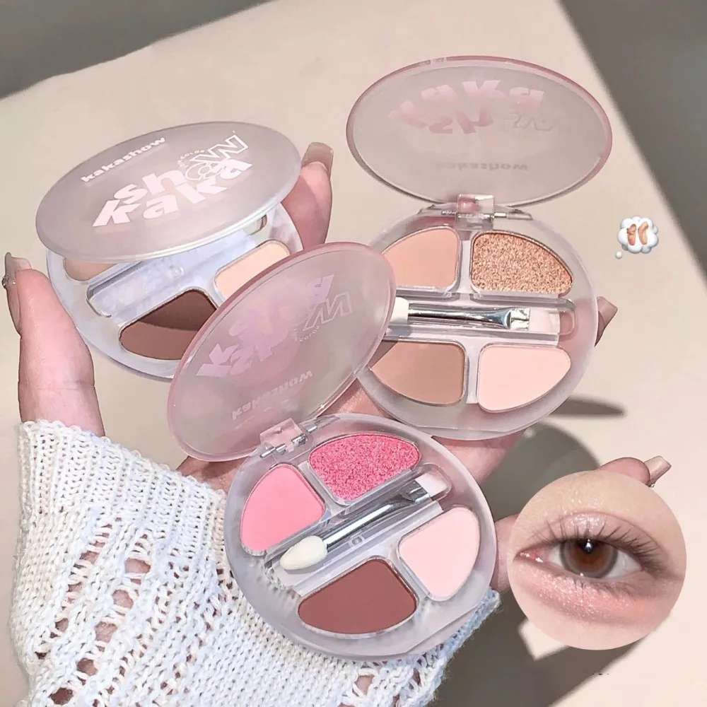 Paleta de sombra de ojos mate brillante de 4 colores, pigmento de brillo rosa desnudo, paleta de maquillaje duradera resistente al agua con pincel