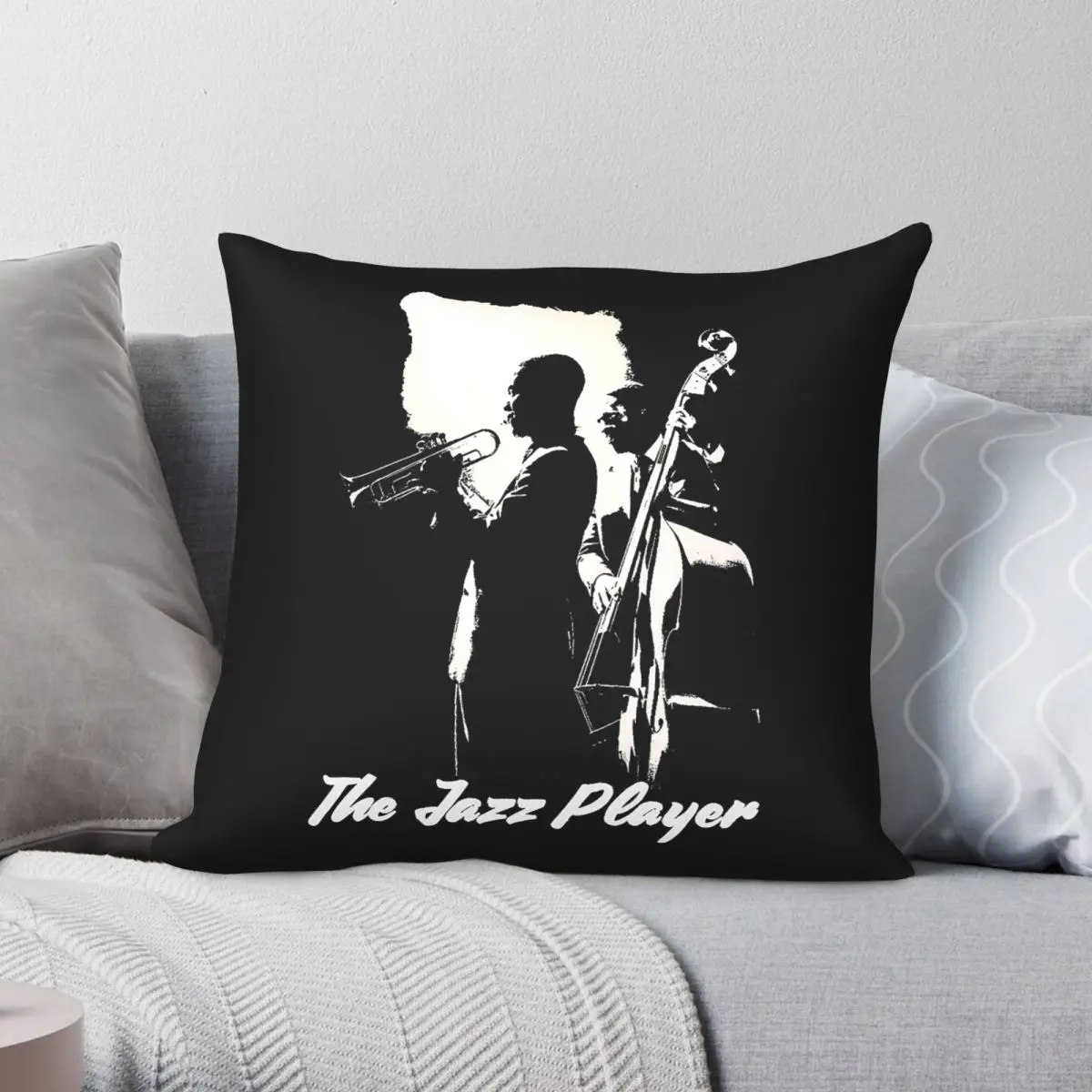 Jazz Trumpeter And Bass Player Pillowcase Polyester Linen Velvet Printed Zip Decorative Home Cushion Cover