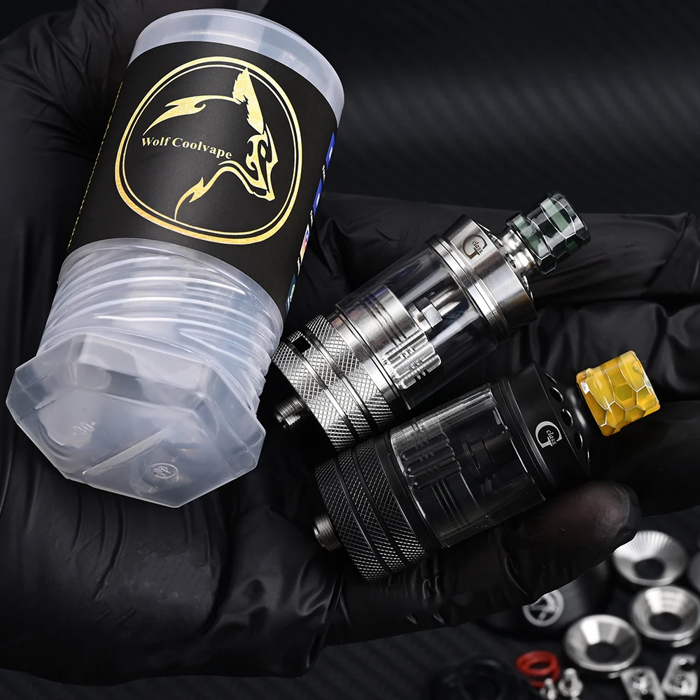 Wolfcoolvape MTL RTA G-Class Style 22 مم رذاذ 3.5 مل خزان Vape مع 3 دبابيس هوائية 1.0 مم 1.2 مم 1.5 مم لتعديل الفم إلى الرئة