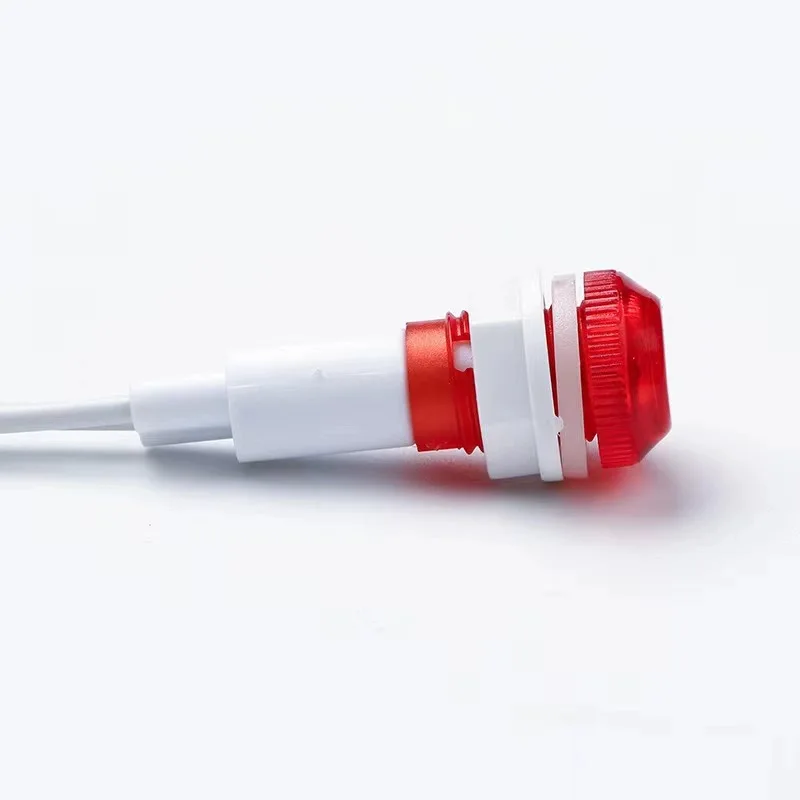 10 szt. Lampki sygnalizacyjne neonowe AC 220V, czerwone, zielone, żółte, z kablem o długości 7,7 cala, 10 mm XDN1-C