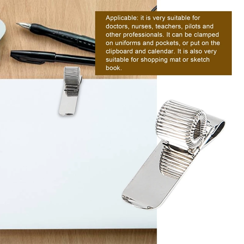 8 Pack 4 Size Stainless Pen Holder Clip For Notebook And Clipboard With Spring Fits Almost All Pen Size (Silver)