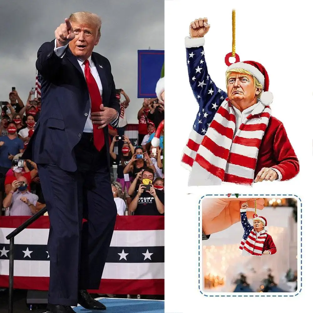 Christmas Tree Hanging Acrylic Funny Donald Ornament Decor Prop Keyring Backpack Election America Presidential Car Hanging V8E8