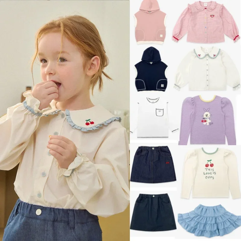 Girls T-shirt 2024 Spring New Printing Cute Lapel Girls Shirt Cotton Fashion Long-sleeved T-shirt Bustier Children's Clothing