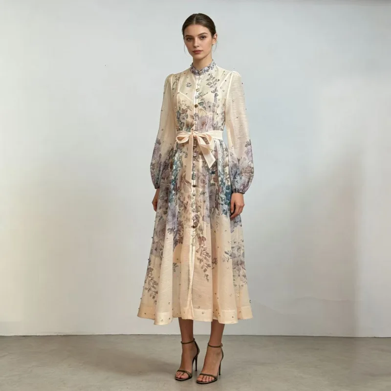 2026 Australian Holiday Sle Langer Rock Dr mit großem Volant und Knopfdekoration, Urlaubsmuster, Damen Dr