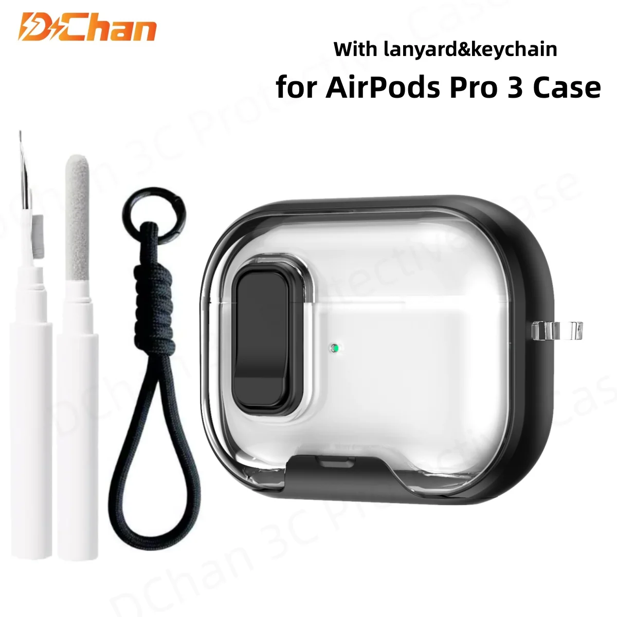 Capa de silicone transparente para AirPods Pro 3 2025 com suporte para celular, acessório para fones de ouvido Bluetooth sem fio.