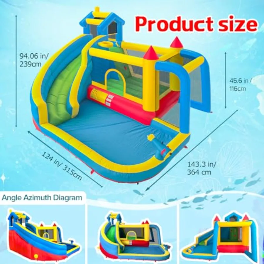 Casa gonfiabile per rimbalzo con scivolo d'acqua per cortile Parco gonfiabile gonfiabile 10 in 1 con parete da arrampicata Tiro al calcio Tramp da salto
