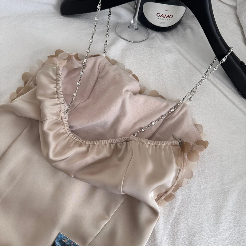 Frauen Mini Kleid Pailletten Metall Spaghetti Strap Bodycon Kleider Ausgehen Festival Konzert Outfits Sexy Mini Kleid Formelle Kleidung