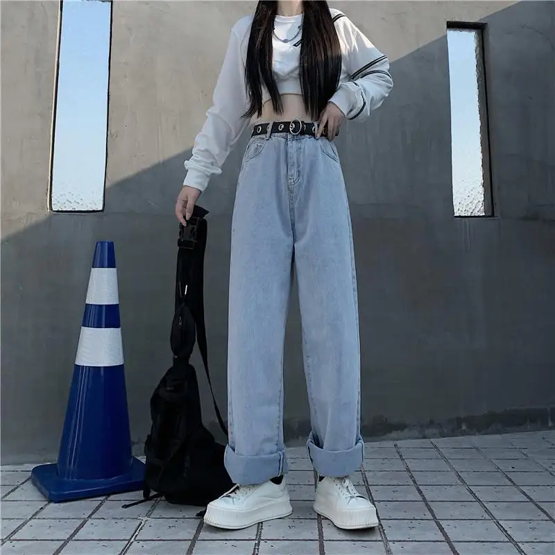 Women\'s Wide Leg Pants Jeans Retro Street Pants Oversized Harajuku Yk2 Streetwear Denim Straight Pants Casual Ladies Loose Jeans