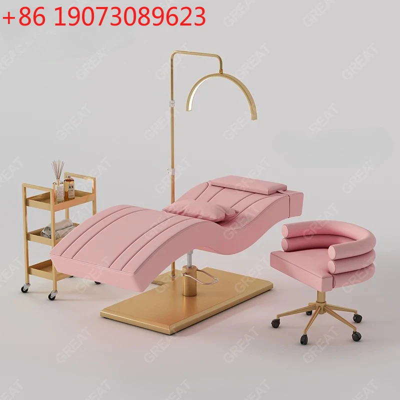 

New Arrival Design Salon Furniture Pink Leather Gold Base Eyebrow