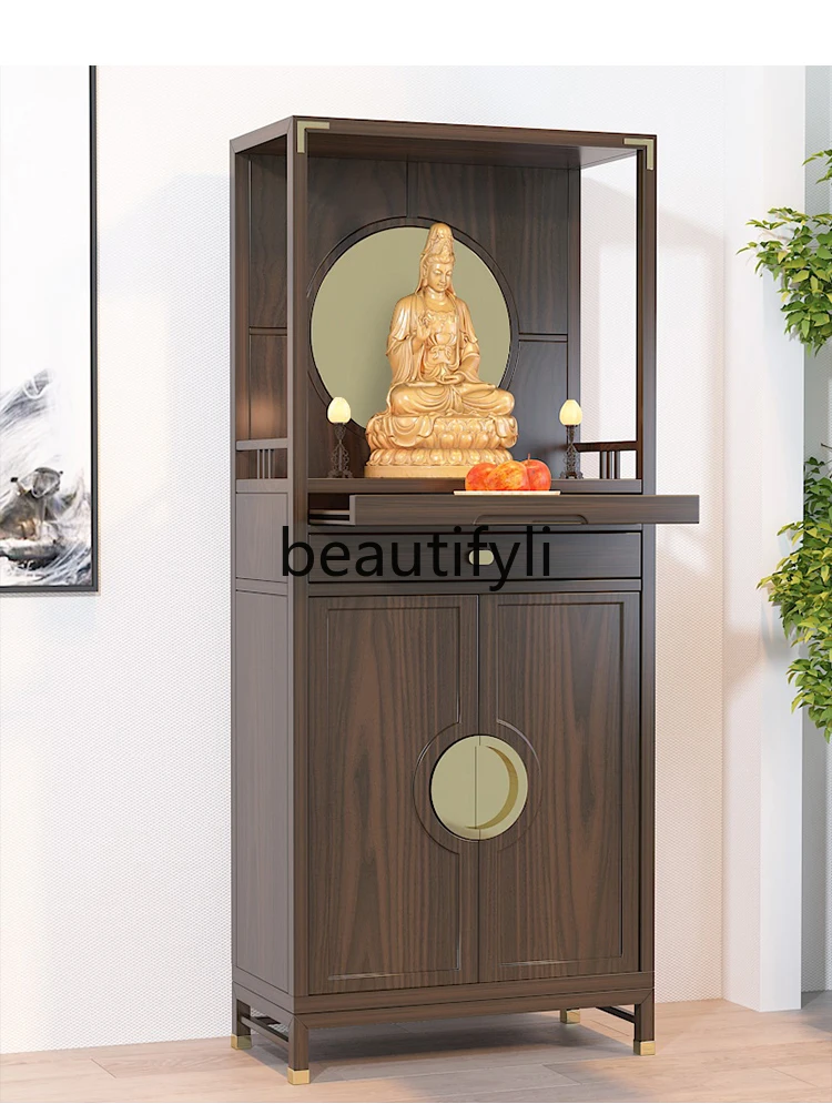 

New Chinese solid wood Buddhist niche vertical cabinet, ebony black walnut Buddhist cabinet, offering cabinet