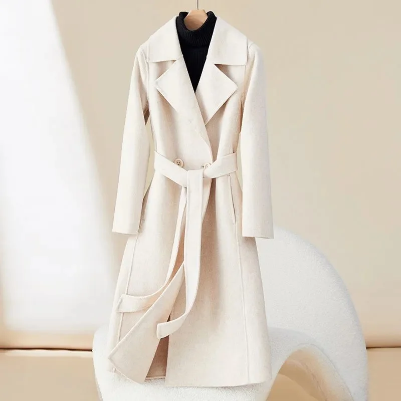 

Модное двустороннее шерстяное пальто для женщин, облегающее пальто средней длины, новая осенне-зимняя коллекция, стильная