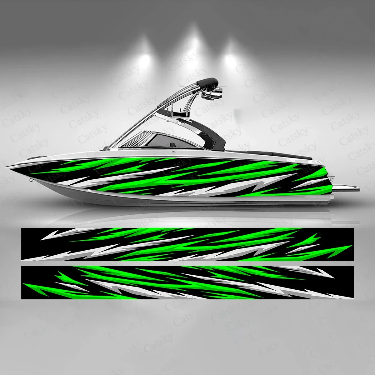 Green and White Gradient Stripe Boat Sticker Fashion Custom Fish Boat-Sticker Vinyl Waterproof Boat Wrap Graphic Boat Wrap Decal