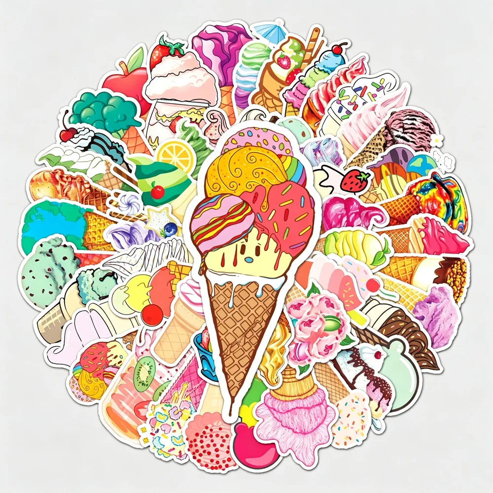 50 Pcs Ins-Style Ice Cream DIY Stickers - Waterproof Vinyl Sweet Treat Stickers for Scrapbook, Laptops, Journals, Water Bottles