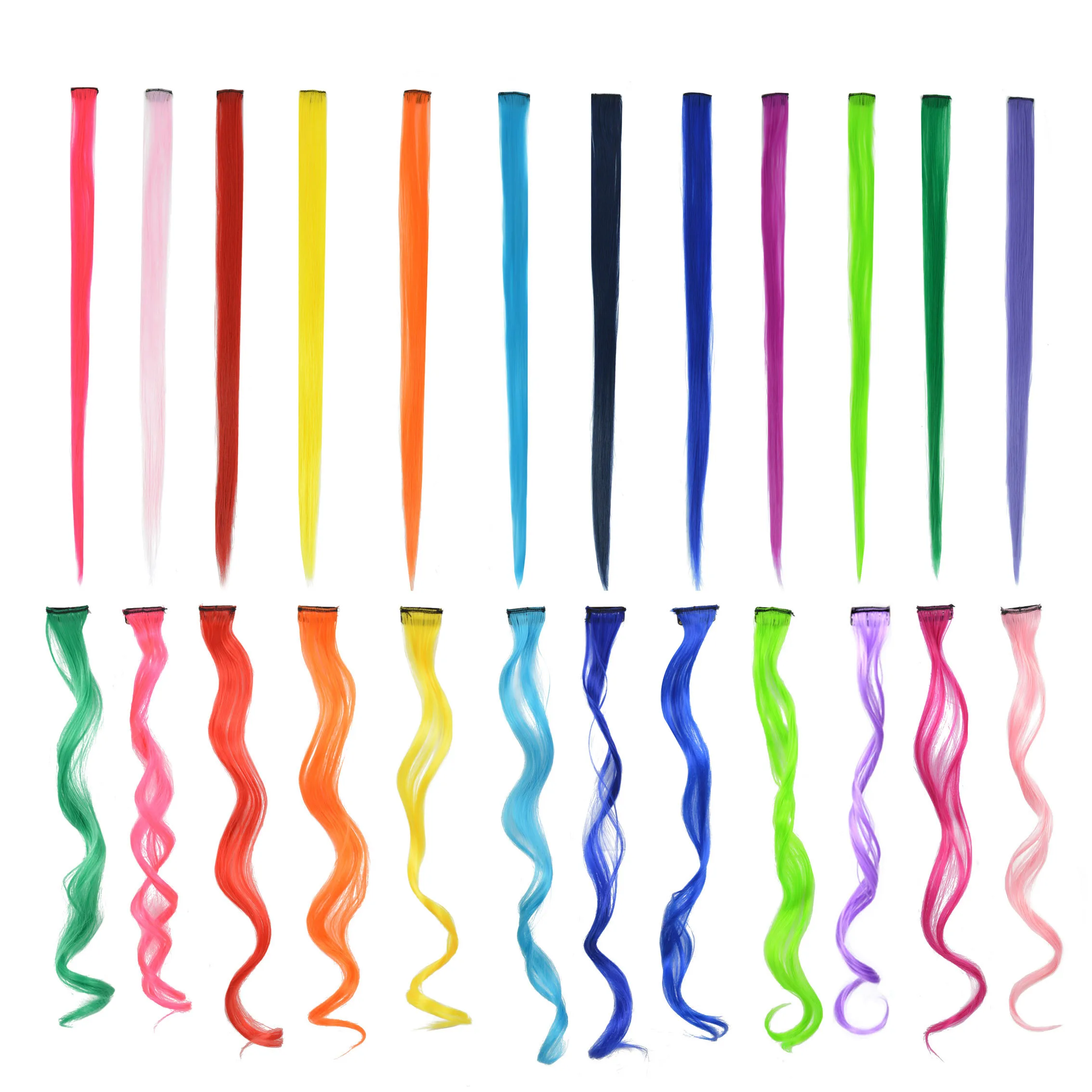 12 Colors Synthetic Hairpieces Flame Resistant Clip-In One Piece Pure Color Synthetic Hair Extension Pieces