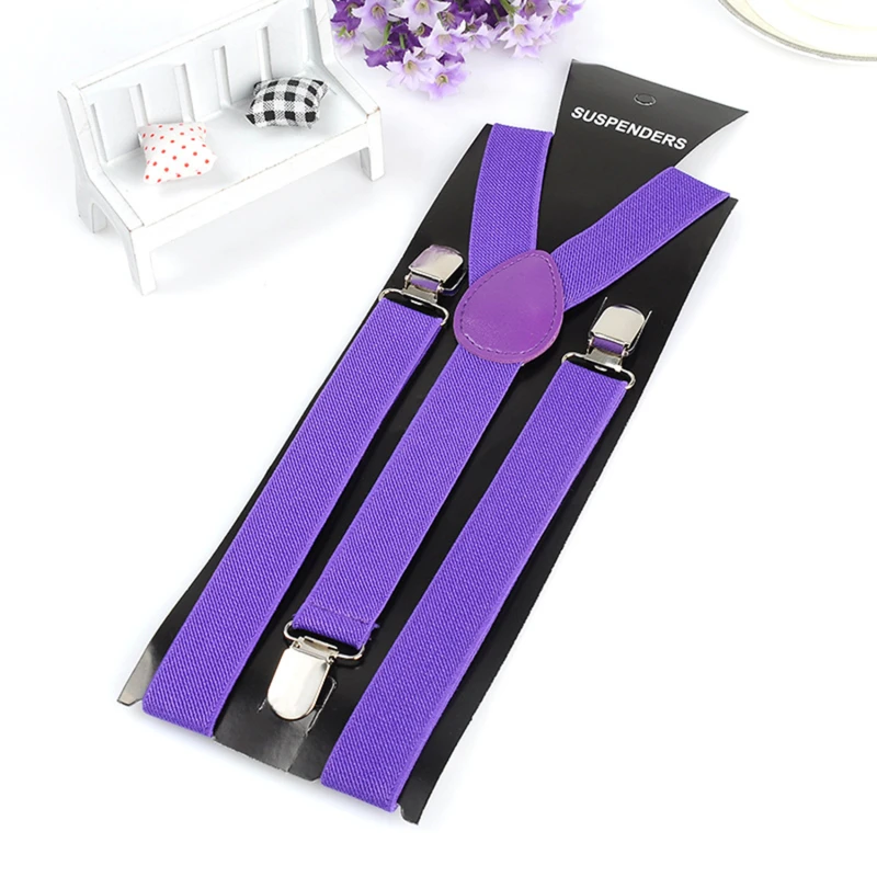 Effen kleur elastische lederen bretels bretels mannen vrouwen zwart blauw rood verstelbare bandjes voor bruiloft pak rok accessoires cadeau