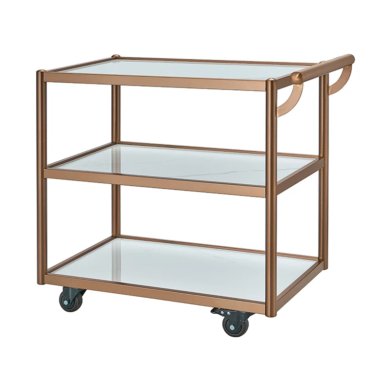 3 Layers Rose Gold Catering Service Cart Beverage Liquor Trolley With Handle