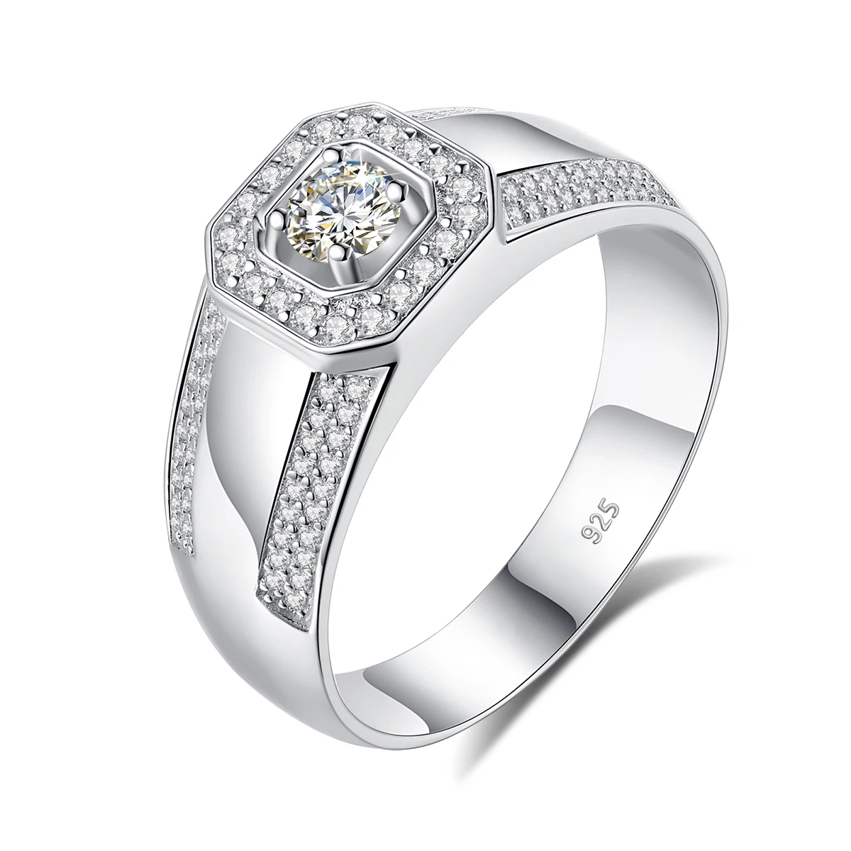 Schwere, runde 4 mm 0,3 ct Moissanit-Herrenringe mit Zertifikat, bestehen den Test, 100 % echtes 925er Silber, Hip-Hop-Männerschmuck, Zubehör im Angebot – Detail 6