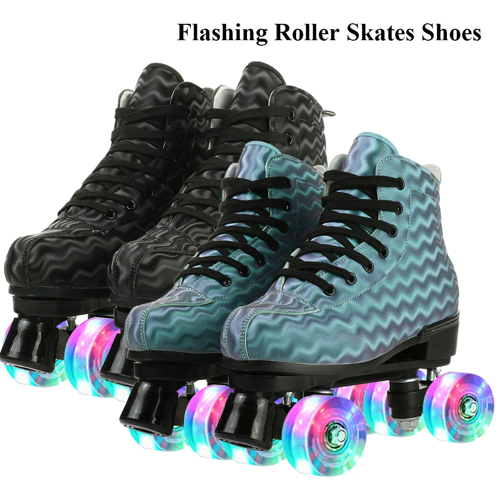 

Flashing Roller Skates Shoes Quad 4 Wheels Skating Rink Sliding Training Double Row Skates Outdoor Sports Unisex Kids Adult Gift