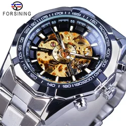 2022 Forsining Top Brand Full Stainless Steel Waterproof Mens Skeleton Watches Luxury Transparent Mechanical Sport Male Wrist