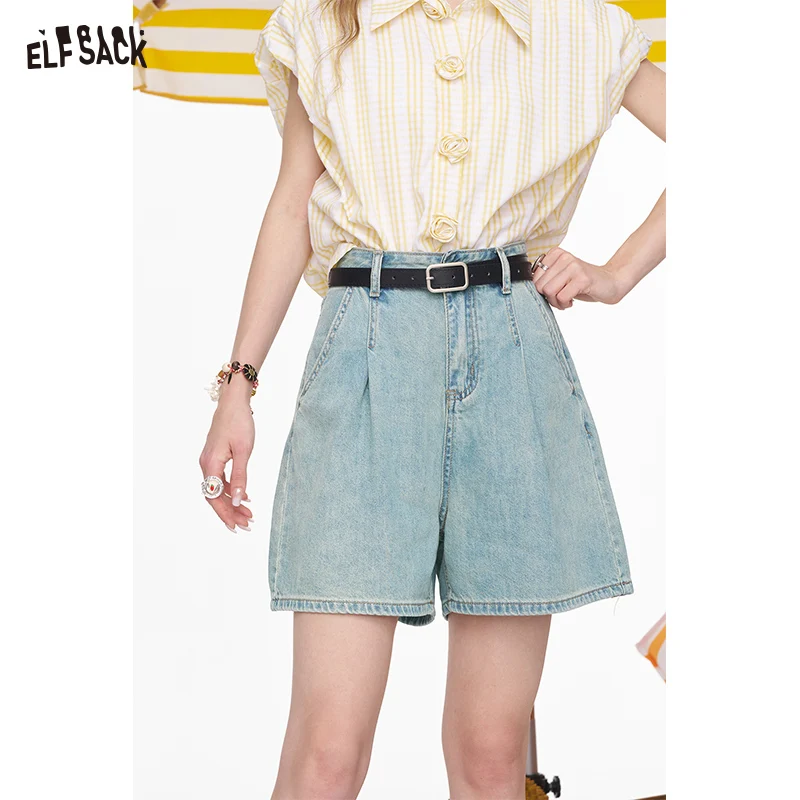 

ELFSACK 2025 Summer New Arrivals A-Line Wide Leg Casual Denim Shorts For Women