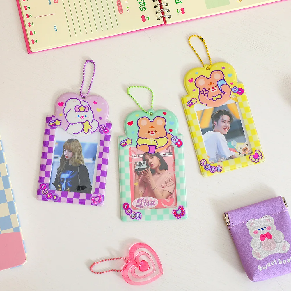 Clearance_Girl Cartoon Photocard Holder Rabbit Card Set Plastic Card Bag 3-inch Small Card Set Idol Photo Key Pendant_Continuous image 6