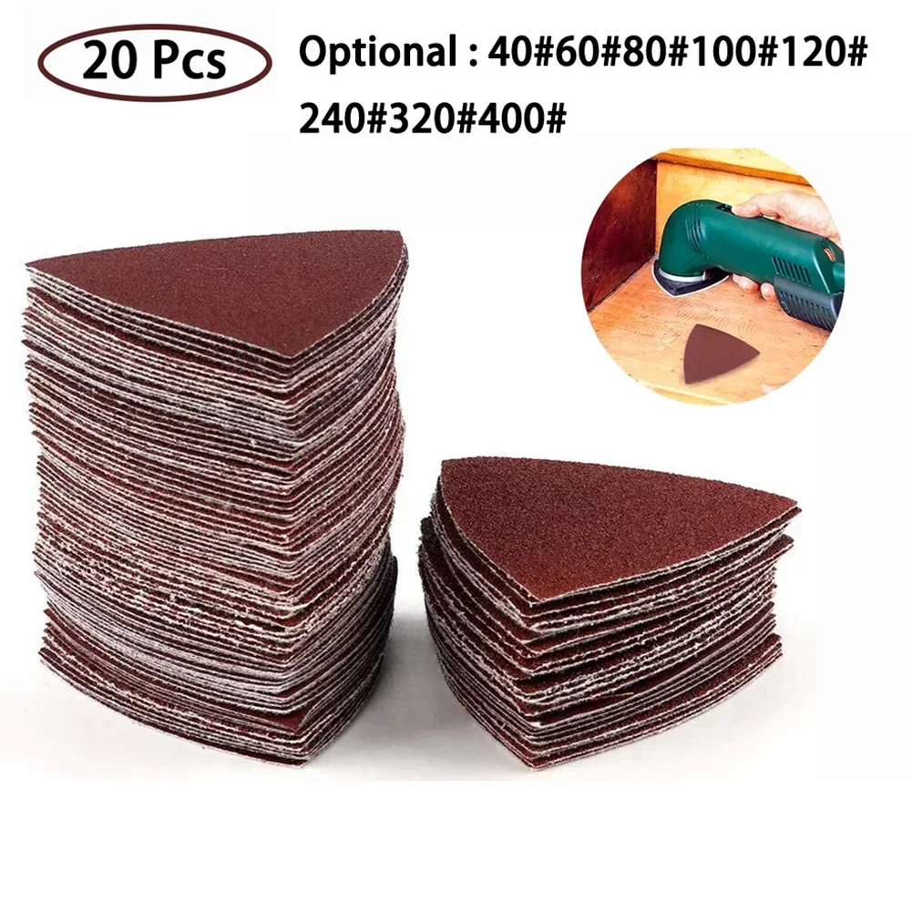 20 Pcs Triangle Sandpaper 80mm Hook & Loop Fit 3-1/8 Inch Oscillating Multi Tool For Polishing Sanding