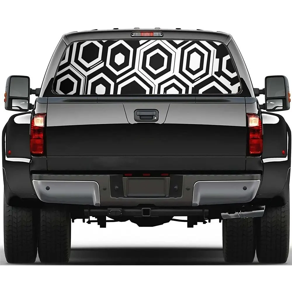 

Cool Black Hexagonal Grid Car Accessories Rear Windshield Sticker, Truck Window See Through Perforated Window Car Vinyl Wraps De