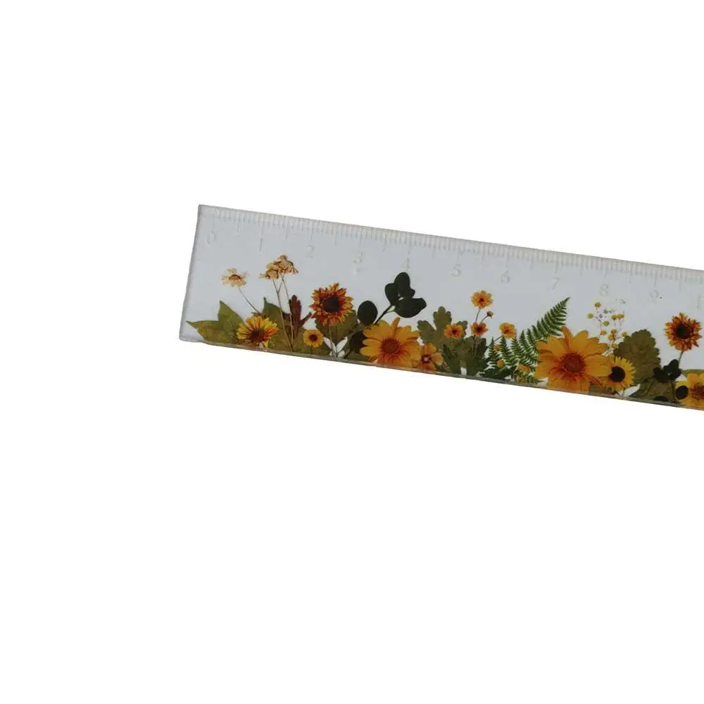 Flower Series Multifunction 15cm Straight Ruler Double-duty Transparent Math Drawing Ruler Rose Daisy Flower Bookmark Stationery