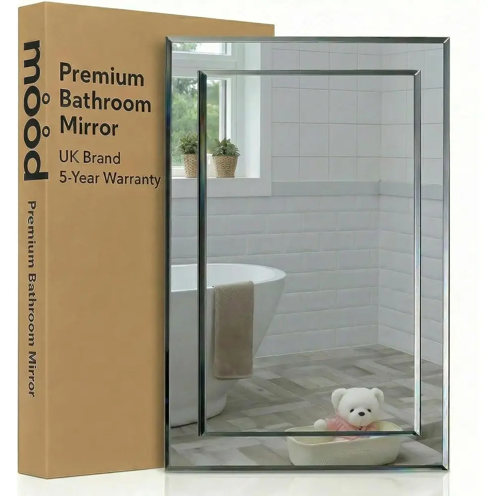 

70cm x 50cm Contemporary Double Layer Glass Wall Mirror with Beveled Edges, Stylish and Modern Bathroom Vanity Mirror