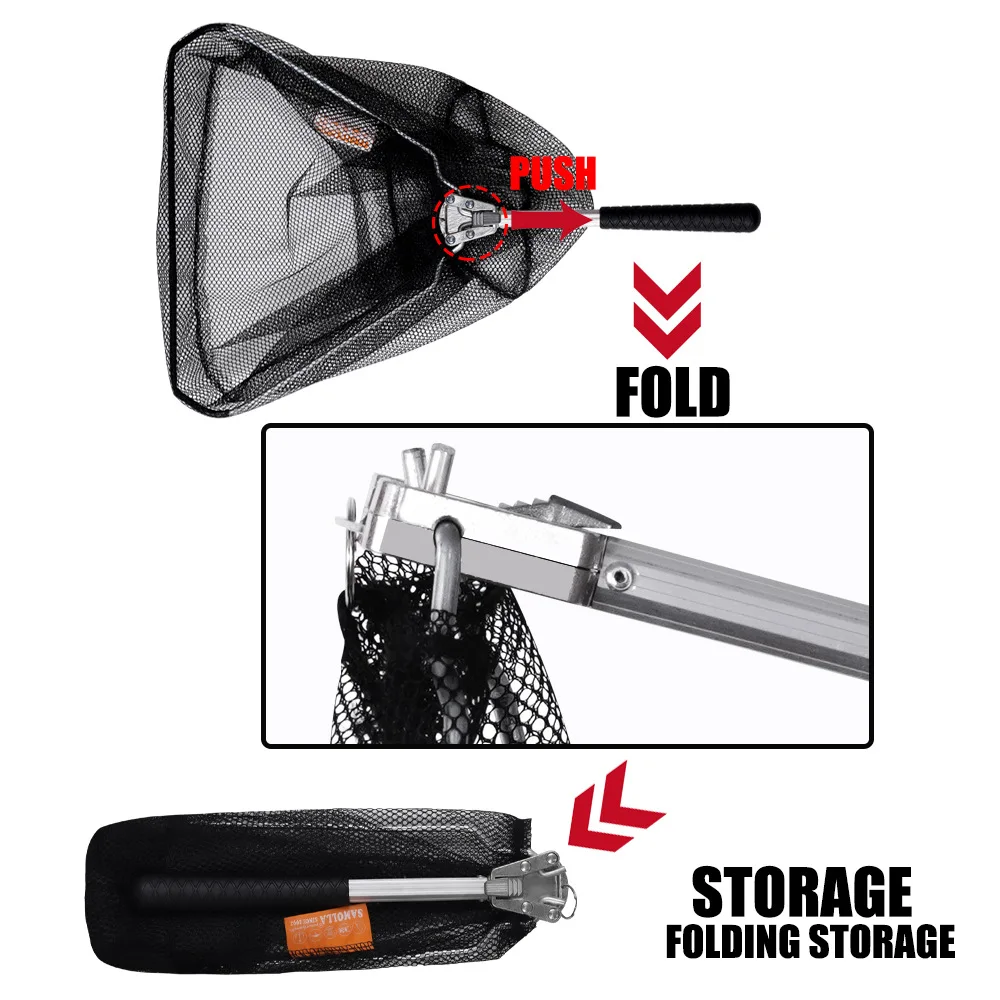Langlebiges Teleskop-Fischernetz aus Aluminiumlegierung, Ausziehbares Klappnetz, Sicheres Fischfreigabe-Zubehör für den Outdoor-Angelbetrieb – Detail 3