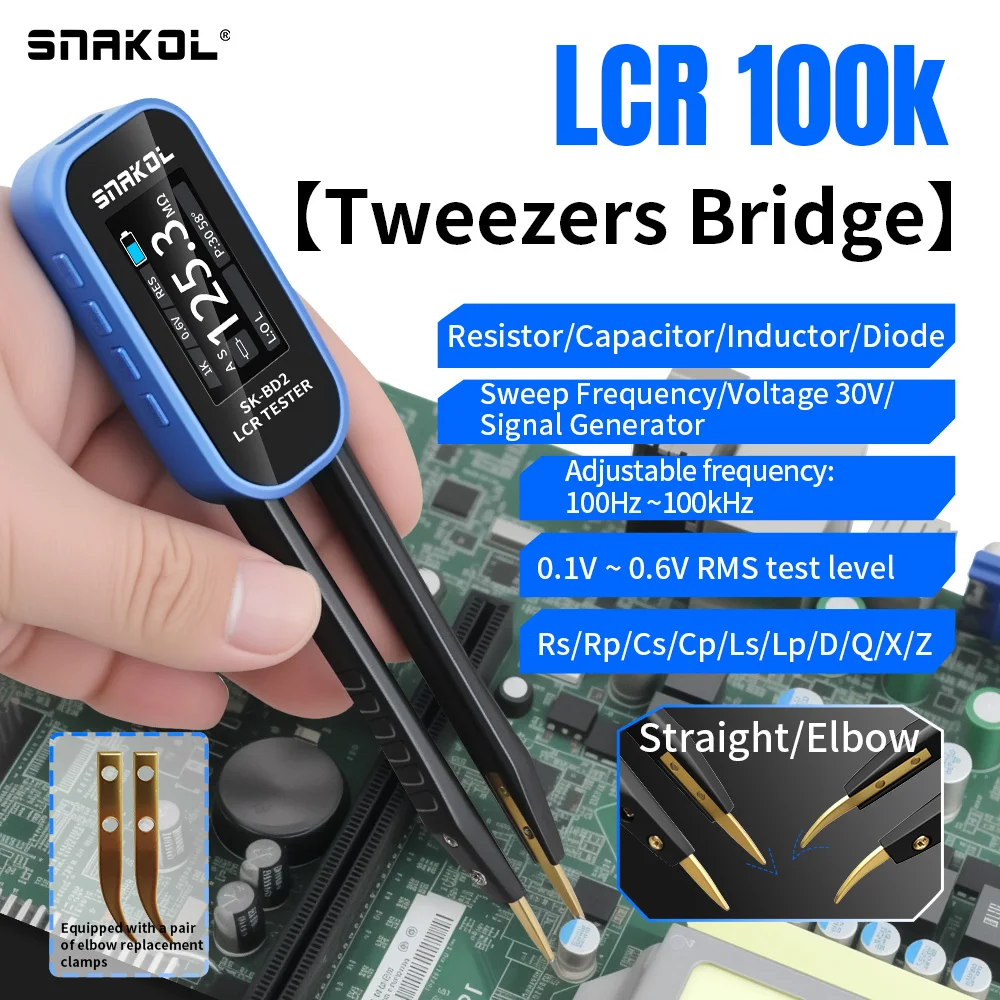 SNAKOL BD2 Smart Tweezer LCR Digital Bridge Tester One-Key Measurement for: Resistance, Capacitance, Inductance, Diodes, Voltage