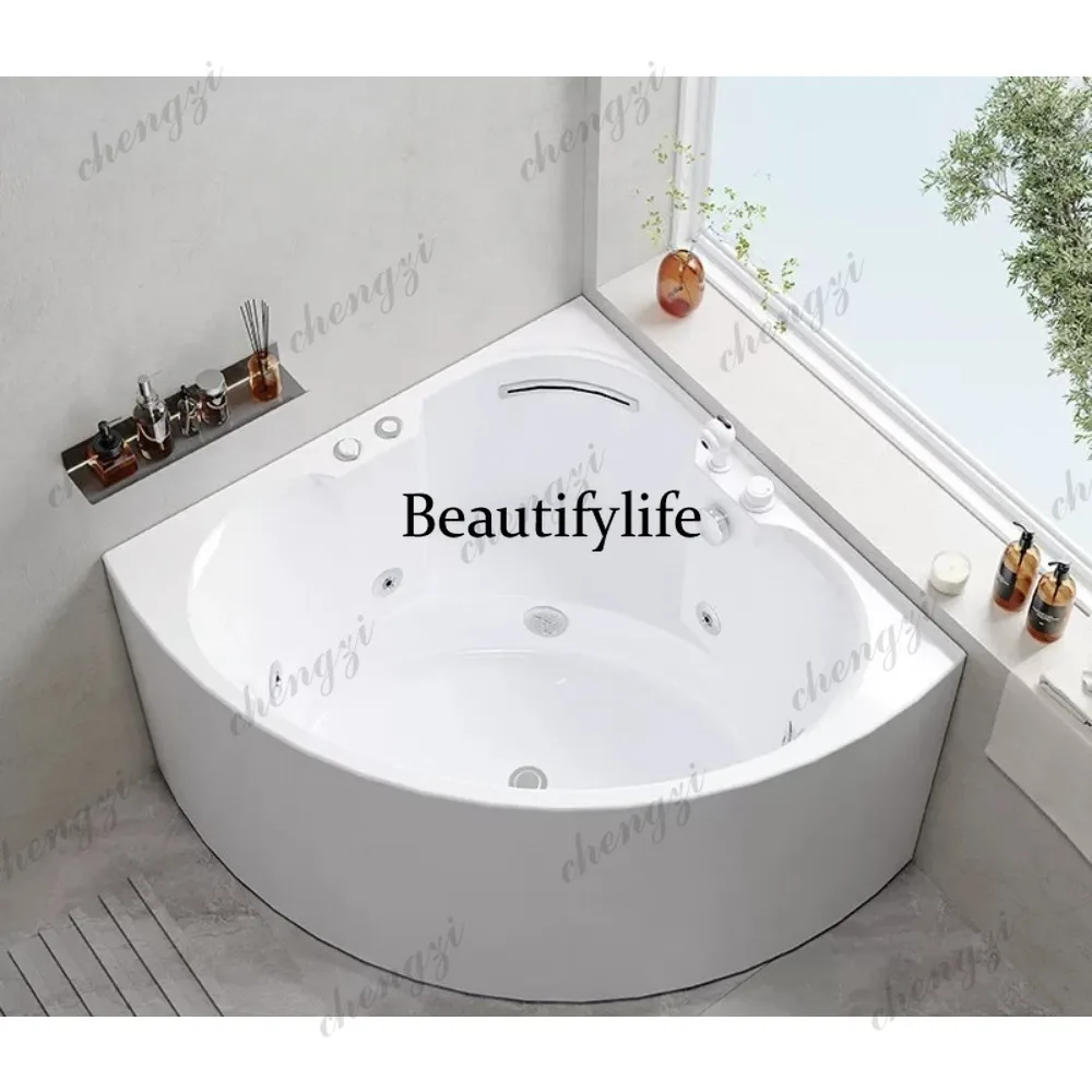 Small apartment bathtub household fan massage seat tank deep bubble household triangle tank