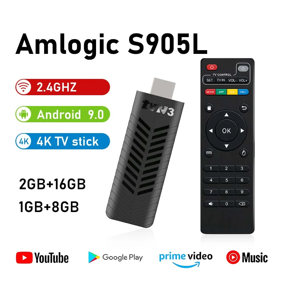 TVR3-S 2GB 16GB Android 4K HDR Home Theater Streaming TV Stick Support Amlogic S905L 2.4G WIFI Youtube Player VS Fire TV Stick