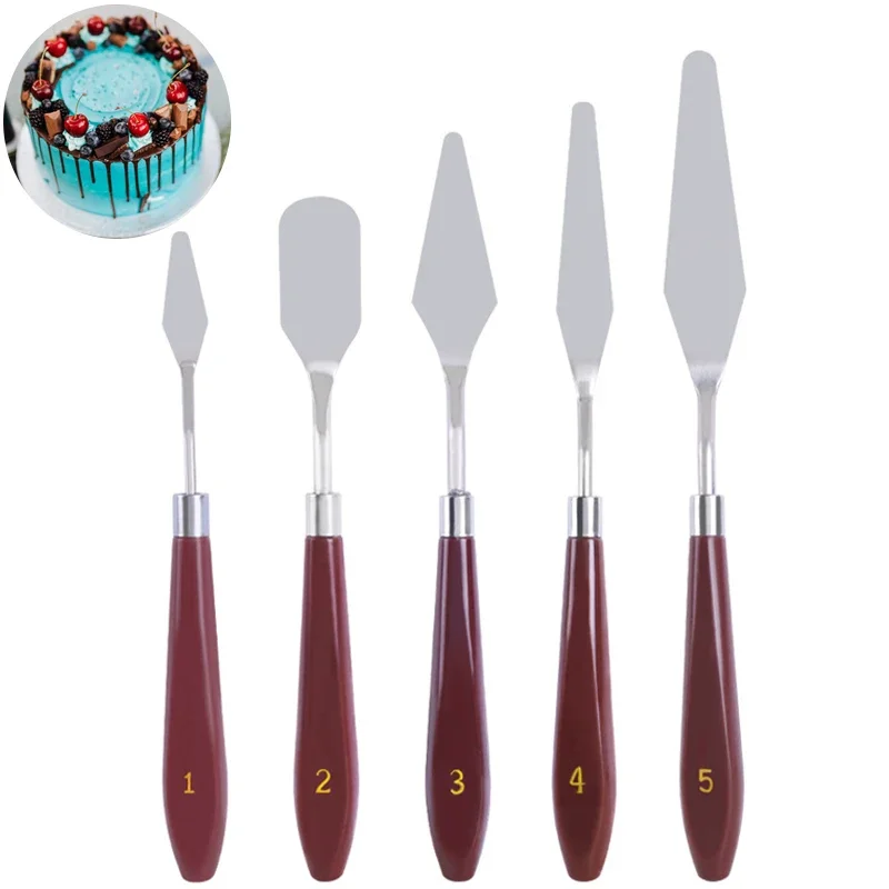 

1/5pcs Cake Spatula Set Stainless Steel Butter Cream Knife Smoother Cake Metal Scraper Plastic Handle Baking Pastry Decor Tools