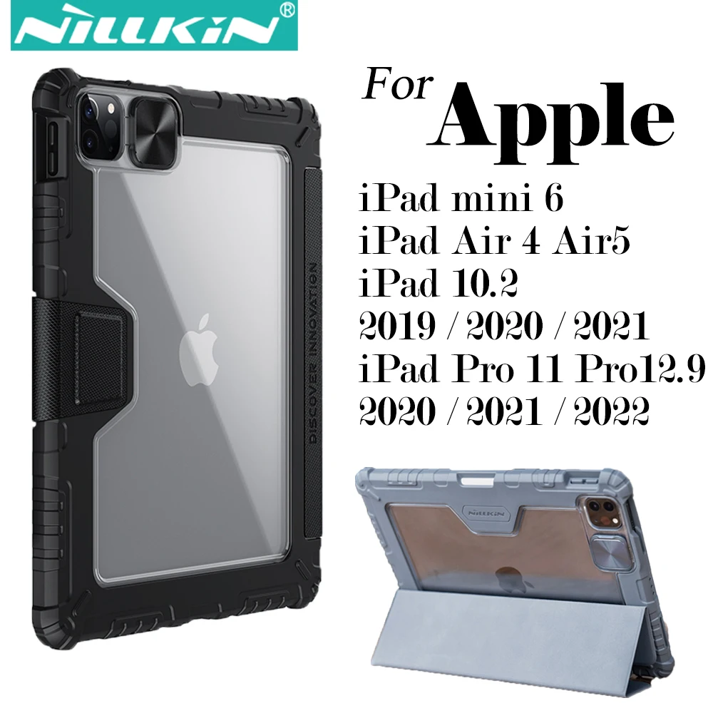 Nillkin amortecedor pro caso de couro para ipad pro 12.9 11 10.2/ar 4 5 / mini 6, slide câmera proteção escudo inteligente flip capa