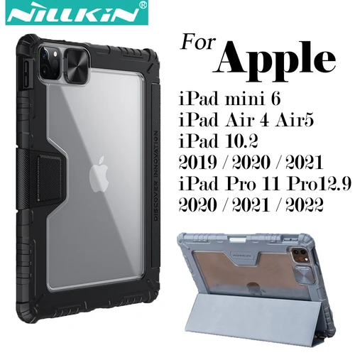 Nillkin-Funda de cuero para iPad Pro 12,9 11 10,2/air 4 5 / mini 6, protección de cámara deslizante, cubierta inteligente con tapa