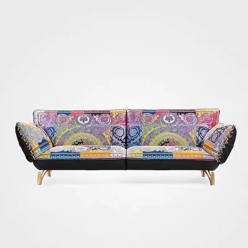 

Y Italian leather sofa with a luxurious and high-end feel, embroidered single chair, villa living room furniture