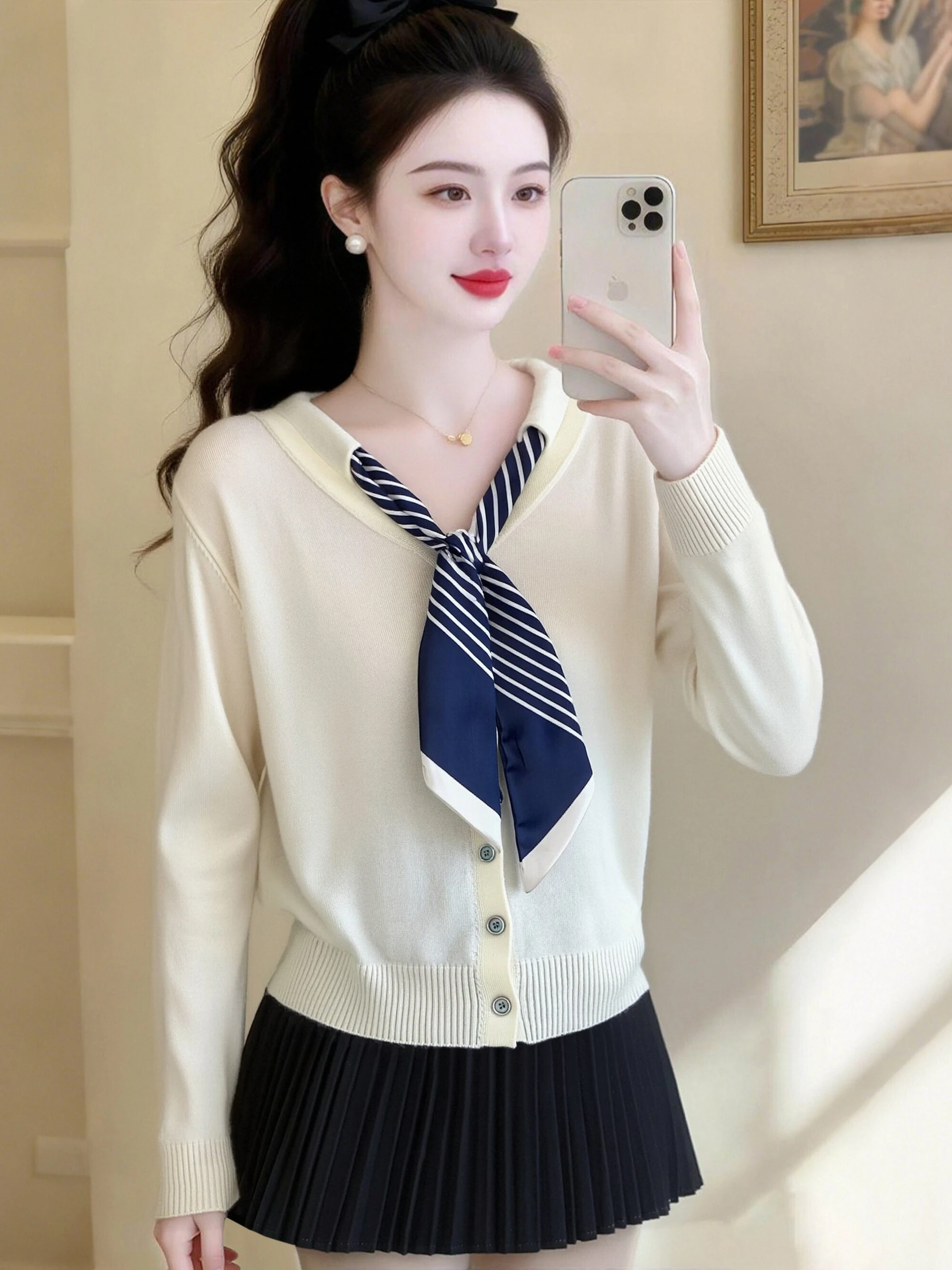 

Модный трикотажный топ с V-образным вырезом и длинными рукавами для женщин, весна-осень, высококачественный, универсальный, омолаживающий, для повседневной носки, свободного кроя