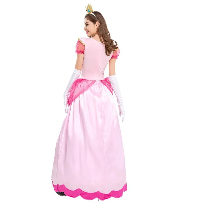 Adult Peach Princess Cosplay Costume Princess Toadstool Peach  Yellow Fancy Dresses for Women Halloween Carnival Party