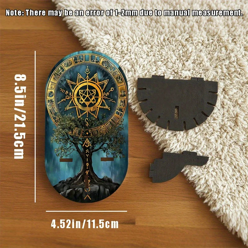 Mystic Rune Tree 2D Printed Crystal Stone Display Stand, Multifunctional Wall-Mounted Wooden Key Holder, Christmas Gift,