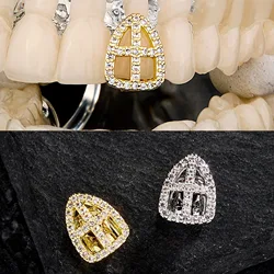 Gold Silver Color Single Cross Iced Out Grillz Teeth Men Women Hip Hop Bling Tooth Grills Caps Fashion Jewelry