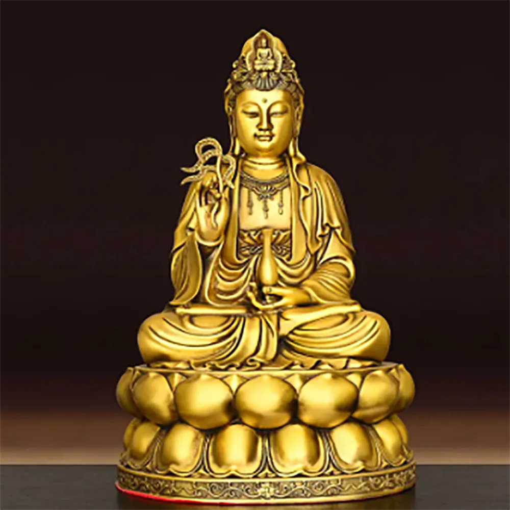 

Pure Copper Guanyin Bodhisattva Ornament Sitting Lotus Guanyin Goddess At Home Offering A Statue of Guanyin In A Buddhist Temple